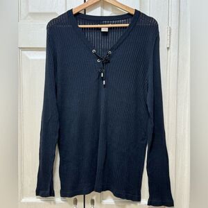Tommy Bahama Women XL/16 Black Cotton V-Neck Long Sleeve Lightweight Pullover